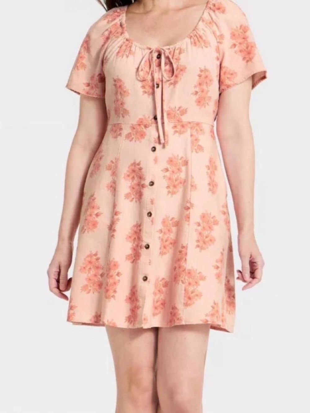 Universal Thread Peach Floral Button-Front Midi Dress